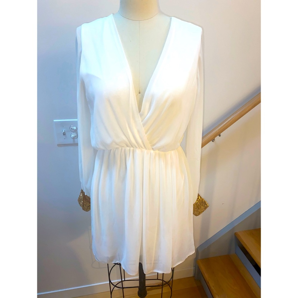 ASOS white dress with gold sequin cuffs